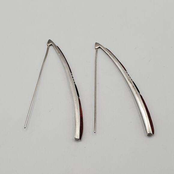 SILPADA Sponge Coral & Wood Inlay Threader Long Earrings Sterling Silver - Picture 2 of 5